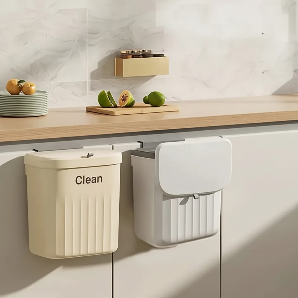 Space-Saving Kitchen Trash Bin - Background Changed